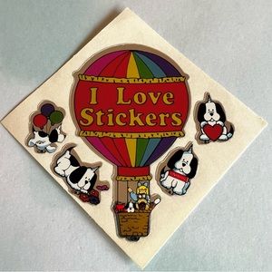 Vintage 1980 BJ Decal Specialties I LOVE STICKERS Prism Rainbow Sheet RARE